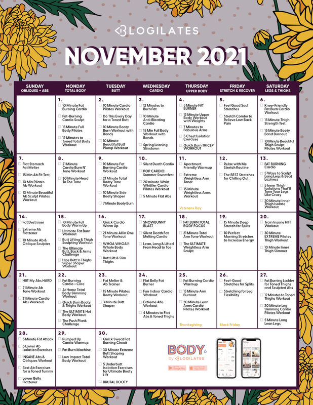 Blogilates 28 Day Beginner Calendar WE BLV